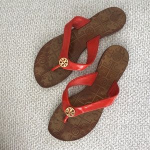 Tory Burch Thora Thong Sandals 7 Orange Leather